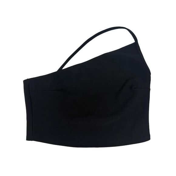 ABERCROMBIE & FITCH Asymmetric Cropped Crepe Cami L Black Stretch Club Party B76 - Picture 4 of 6